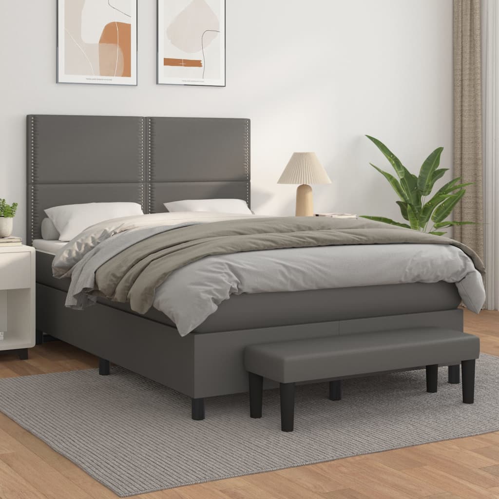 vidaXL Cama box spring con colchón cuero sintético gris 140x200 cm