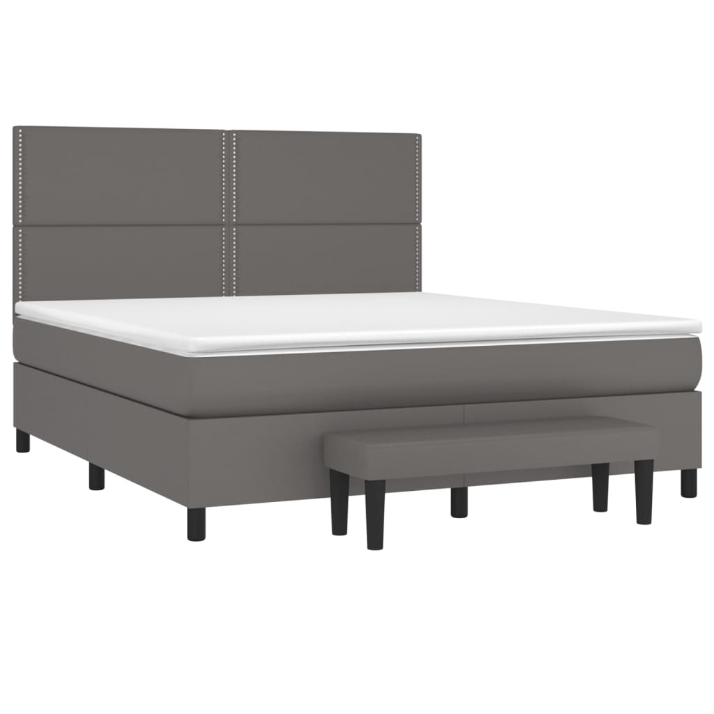 vidaXL Cama box spring con colchón cuero sintético gris 160x200 cm