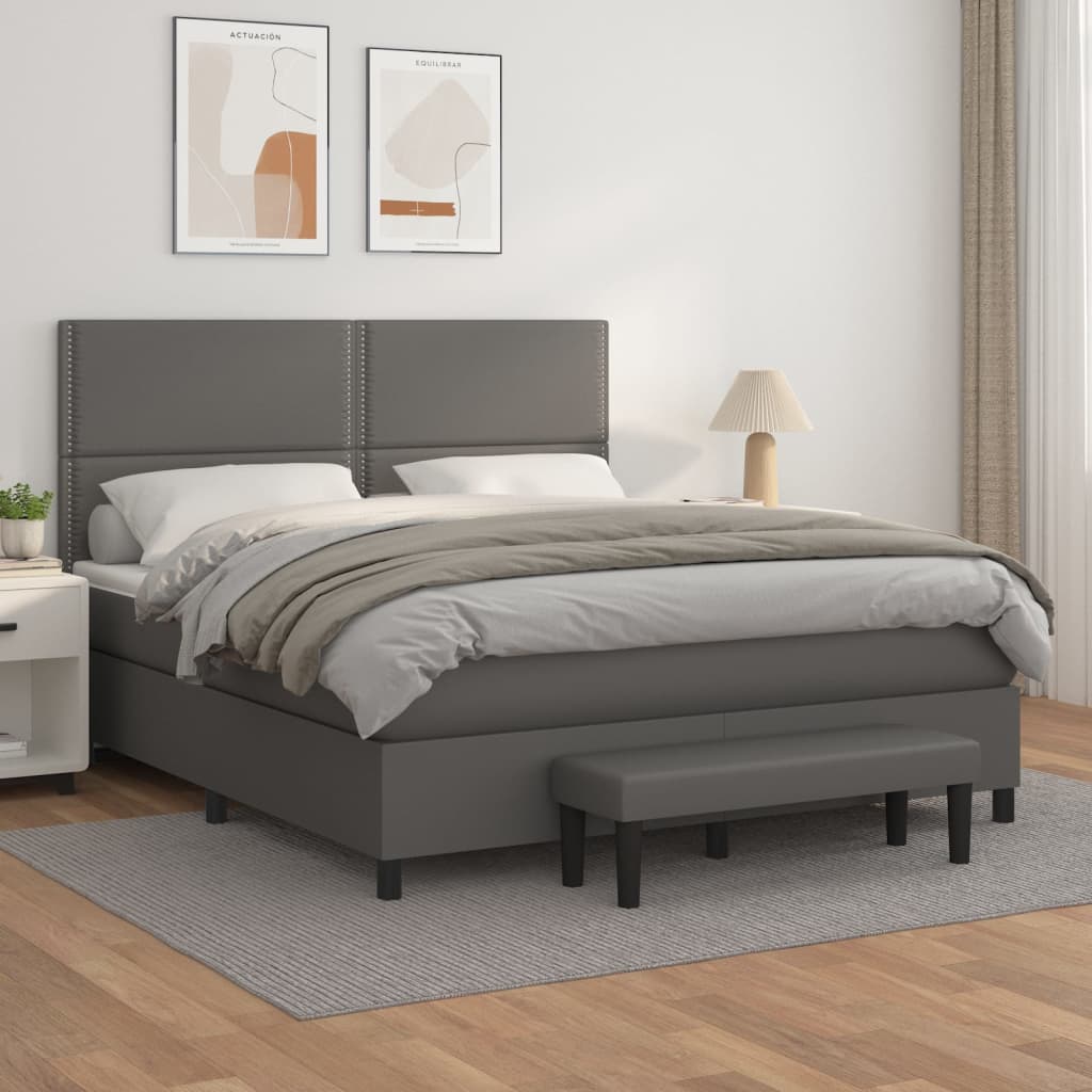 vidaXL Cama box spring con colchón cuero sintético gris 160x200 cm