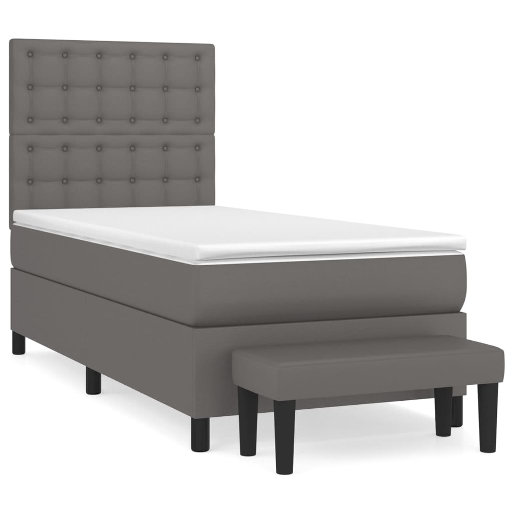 vidaXL Cama box spring con colchón cuero sintético gris 90x190 cm