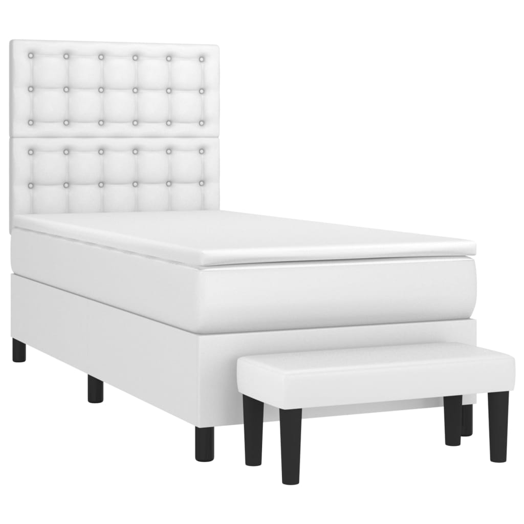 vidaXL Cama box spring con colchón cuero sintético blanco 100x200 cm