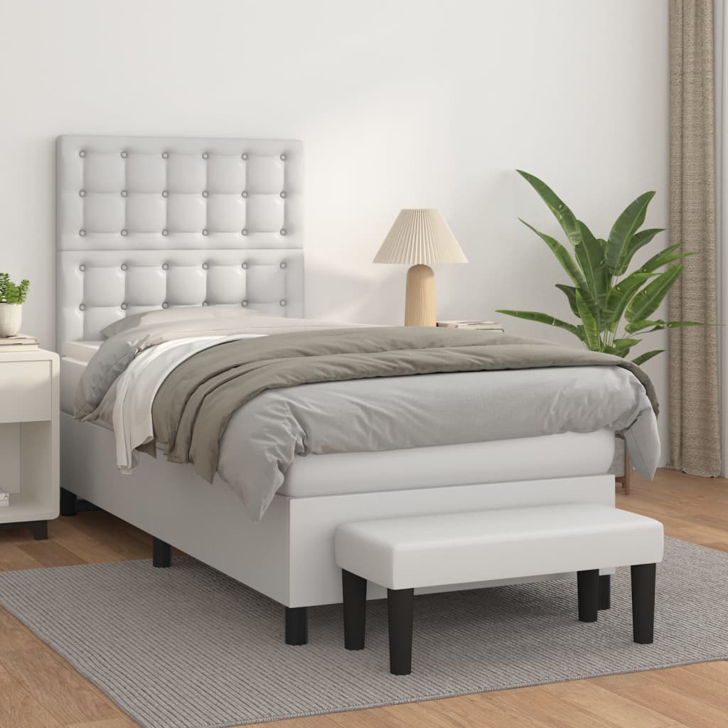 vidaXL Cama box spring con colchón cuero sintético blanco 100x200 cm