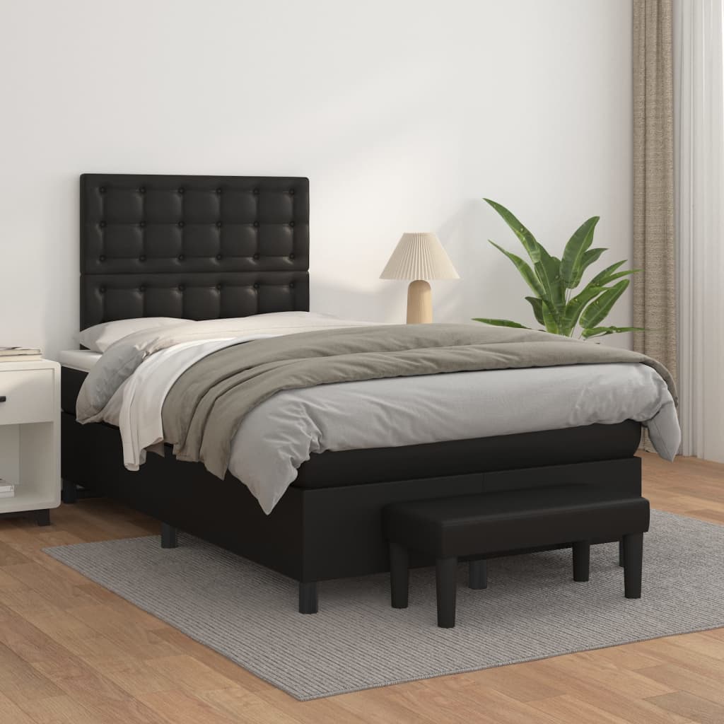 vidaXL Cama box spring con colchón cuero sintético negro 120x200 cm