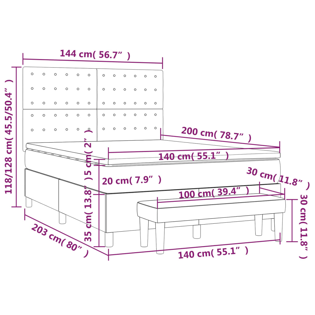 vidaXL Cama box spring con colchón cuero sintético gris 140x200 cm