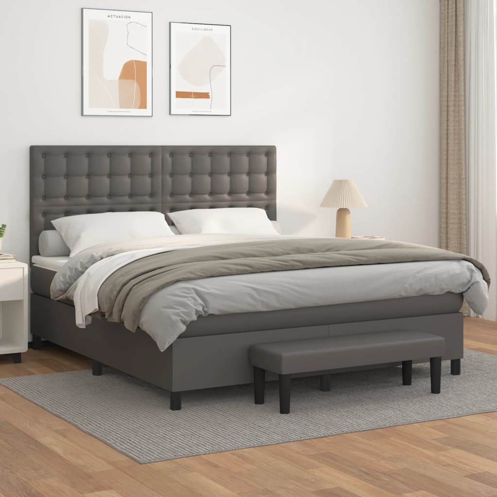 vidaXL Cama box spring con colchón cuero sintético gris 160x200 cm