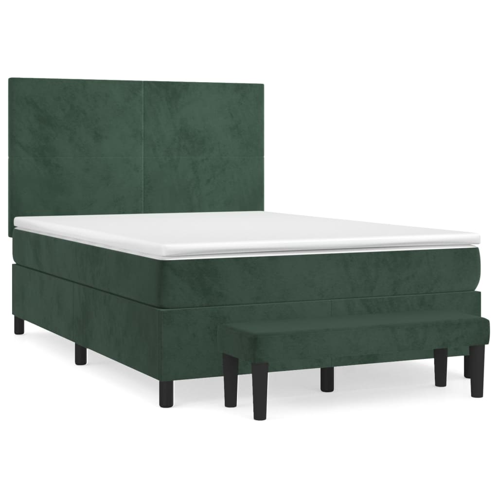 vidaXL Cama box spring con colchón terciopelo verde oscuro 140x190 cm