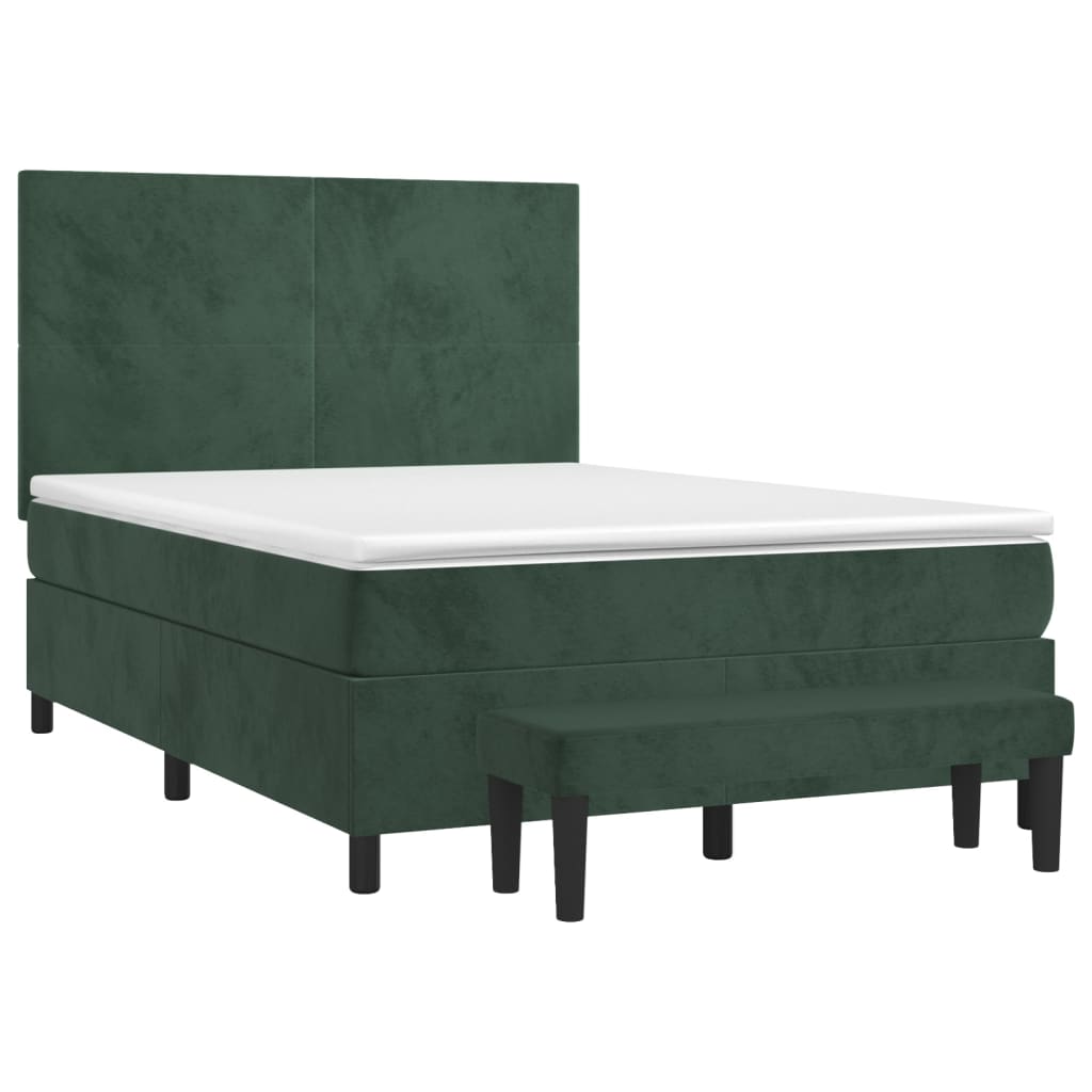 vidaXL Cama box spring con colchón terciopelo verde oscuro 140x190 cm