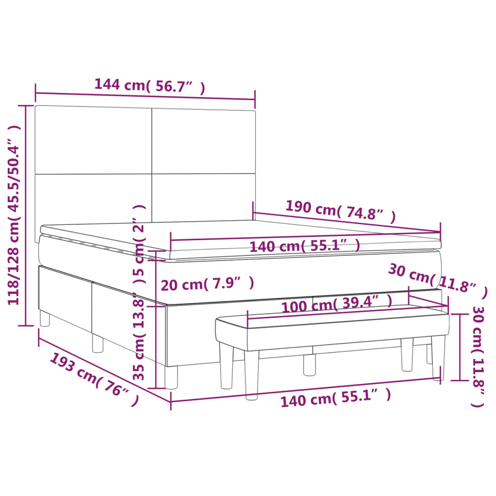 vidaXL Cama box spring con colchón terciopelo verde oscuro 140x190 cm