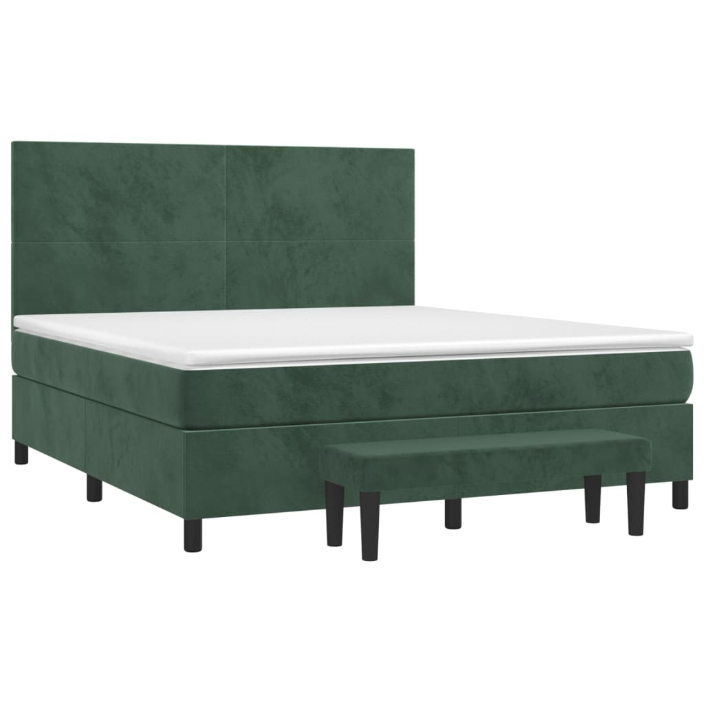 vidaXL Cama box spring con colchón terciopelo verde oscuro 160x200 cm