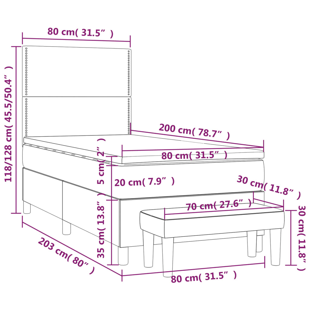 vidaXL Cama box spring con colchón terciopelo azul oscuro 80x200 cm