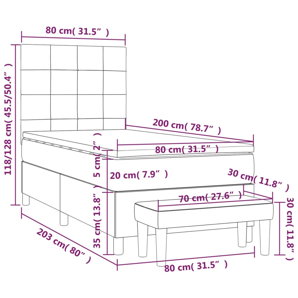 vidaXL Cama box spring con colchón terciopelo gris oscuro 80x200 cm