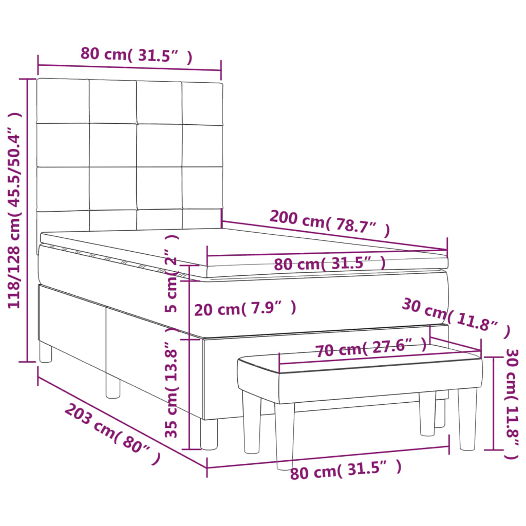 vidaXL Cama box spring con colchón terciopelo azul oscuro 80x200 cm