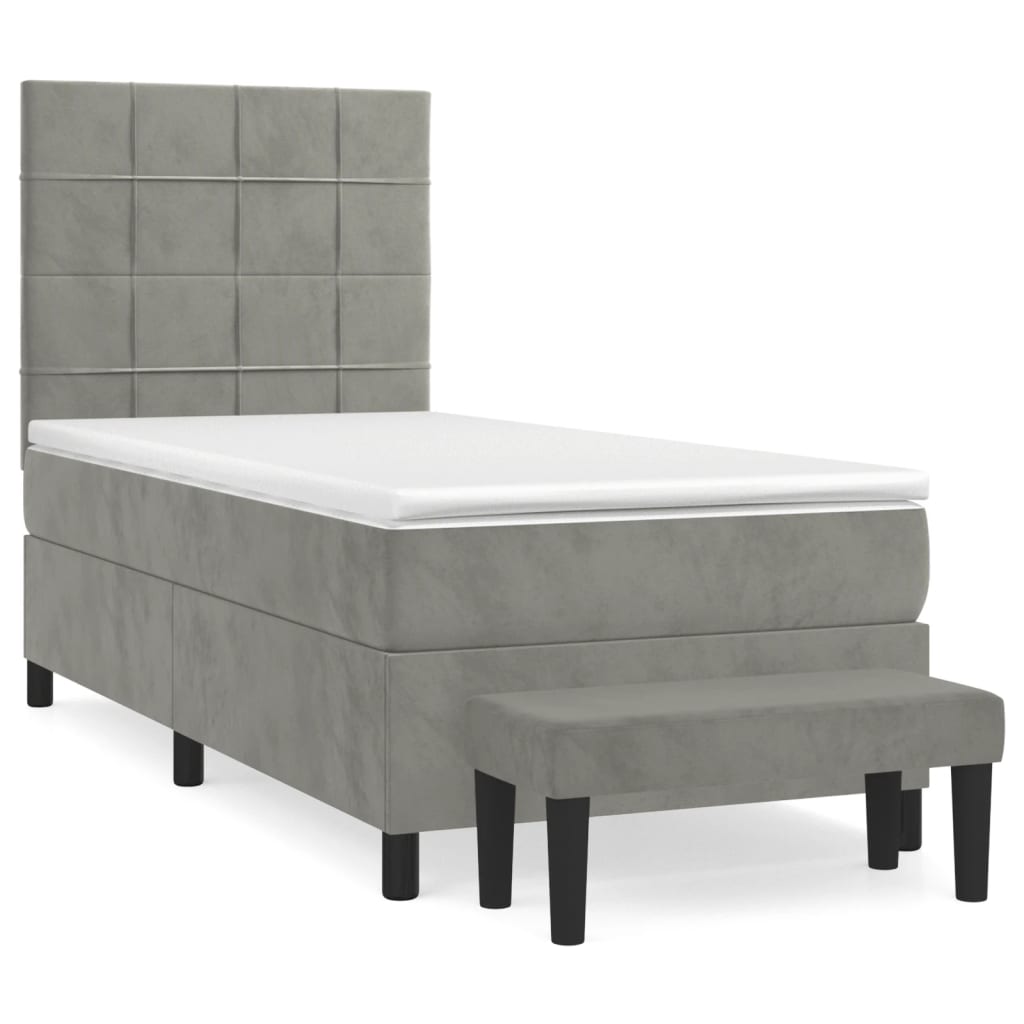 vidaXL Cama box spring con colchón terciopelo gris claro 90x190 cm