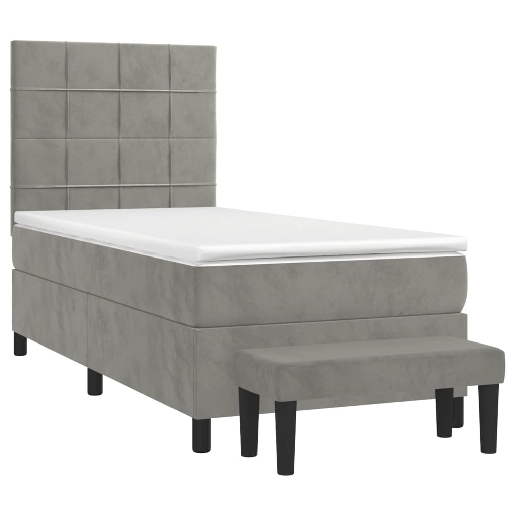 vidaXL Cama box spring con colchón terciopelo gris claro 90x190 cm