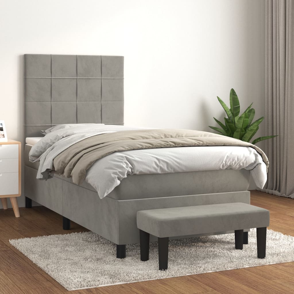 vidaXL Cama box spring con colchón terciopelo gris claro 90x190 cm