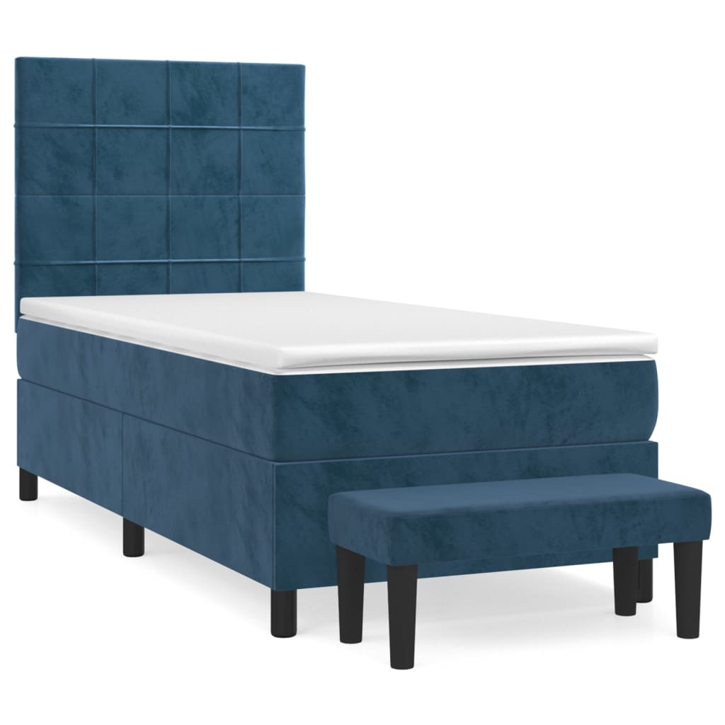 vidaXL Cama box spring con colchón terciopelo azul oscuro 100x200 cm