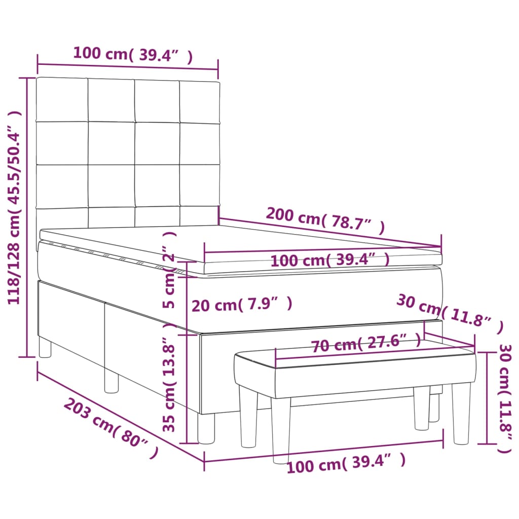 vidaXL Cama box spring con colchón terciopelo azul oscuro 100x200 cm