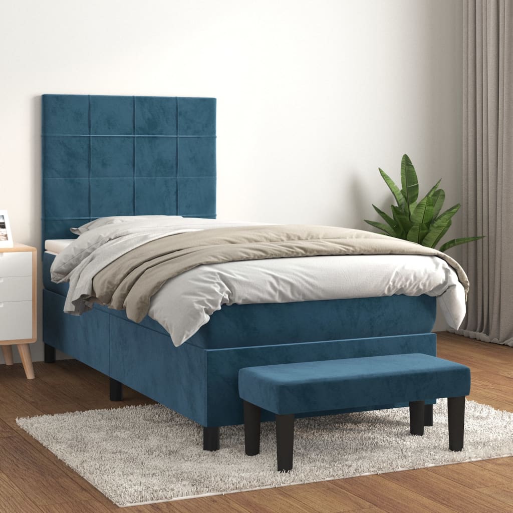 vidaXL Cama box spring con colchón terciopelo azul oscuro 100x200 cm