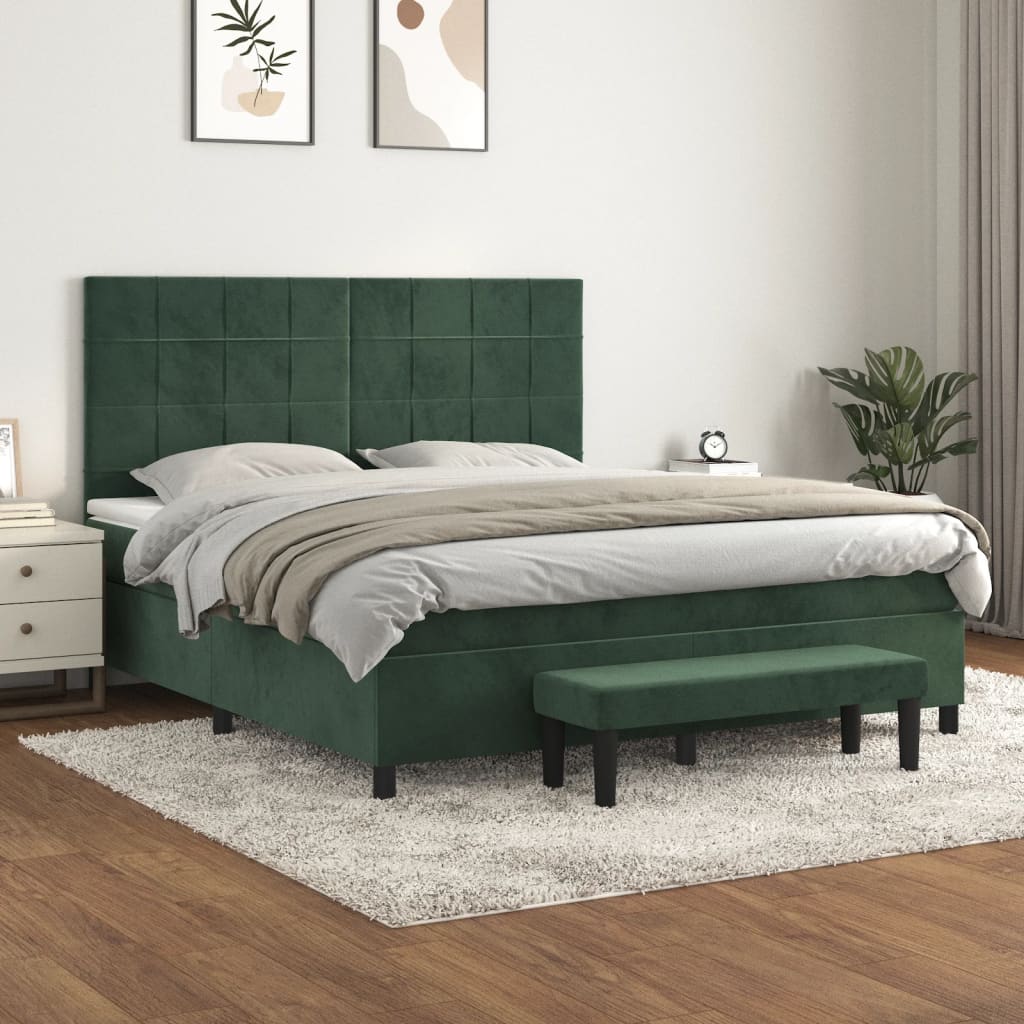 vidaXL Cama box spring con colchón terciopelo verde oscuro 180x200 cm