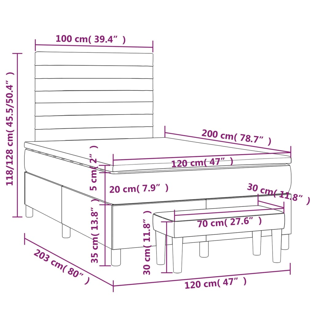 vidaXL Cama box spring con colchón terciopelo negro 120x200 cm