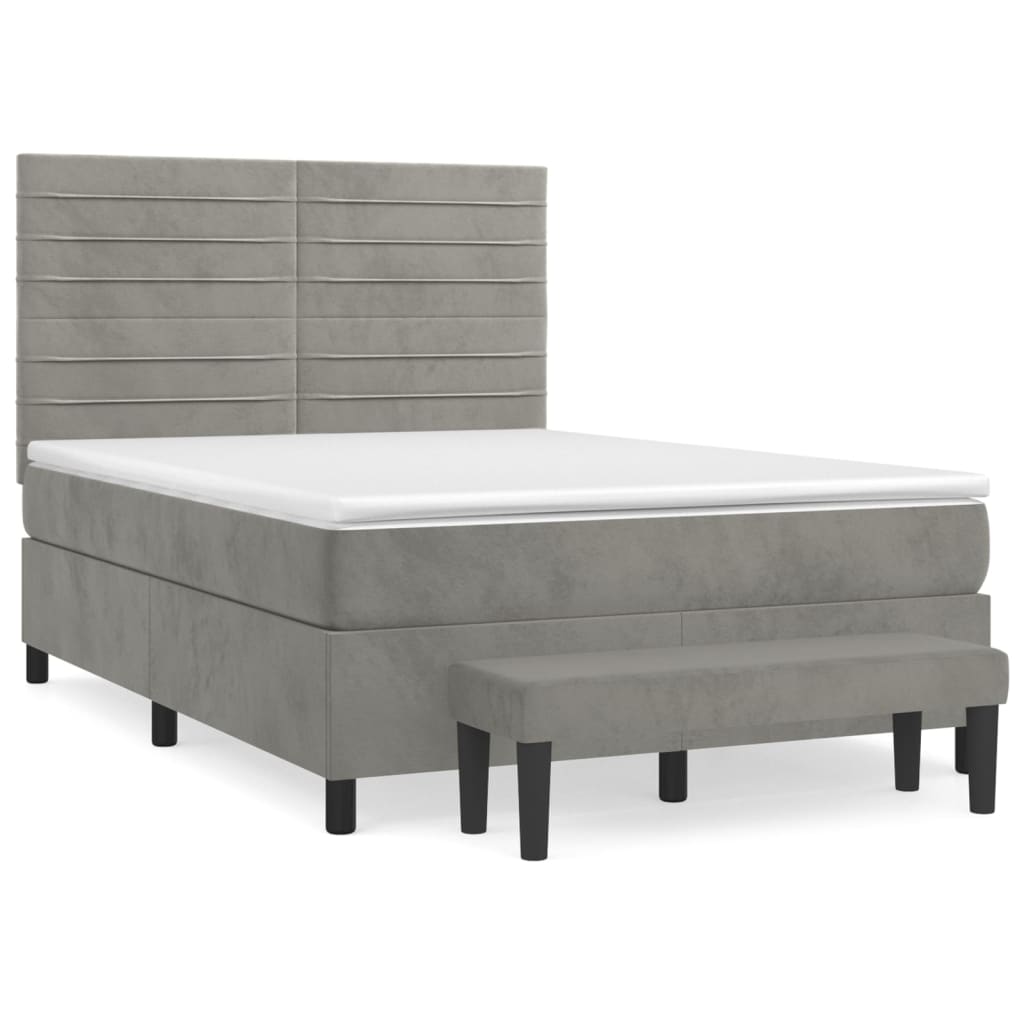 vidaXL Cama box spring con colchón terciopelo gris claro 140x200 cm