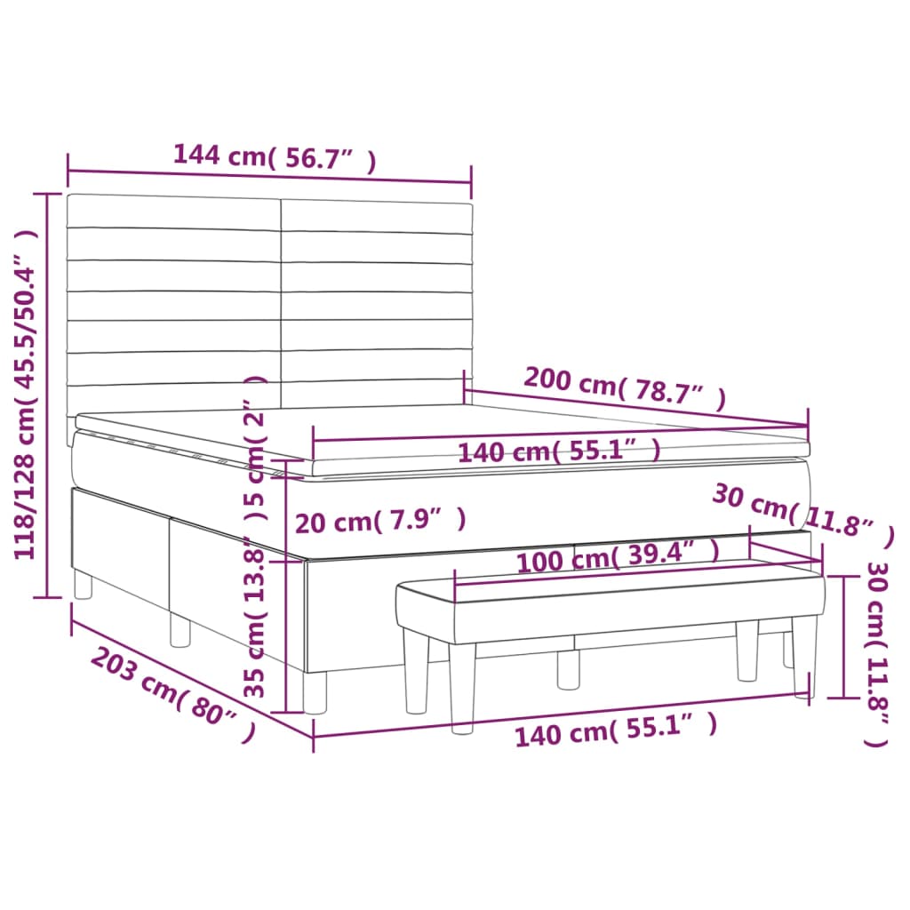 vidaXL Cama box spring con colchón terciopelo gris claro 140x200 cm