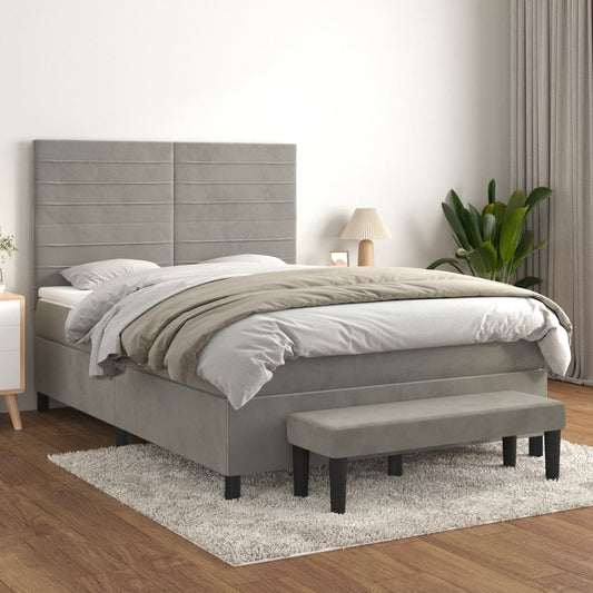 vidaXL Cama box spring con colchón terciopelo gris claro 140x200 cm