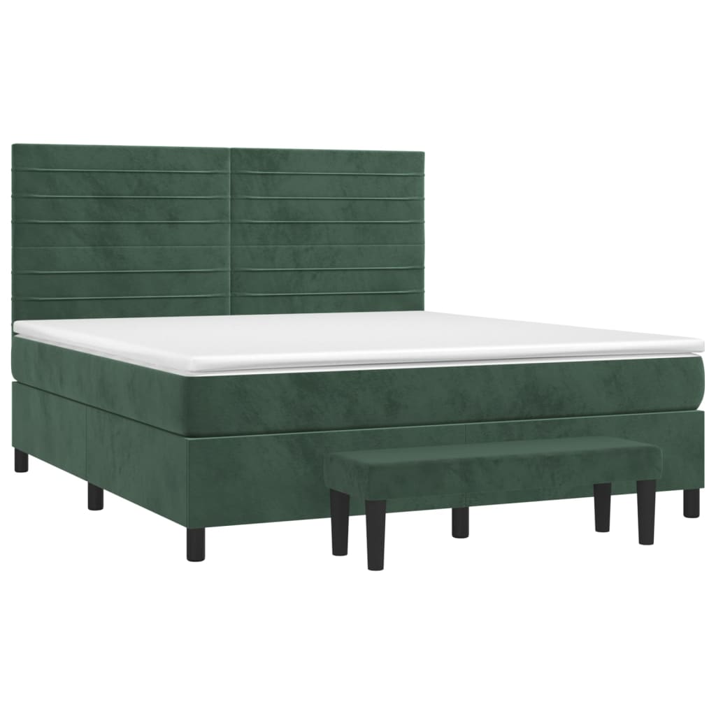 vidaXL Cama box spring con colchón terciopelo verde oscuro 180x200 cm