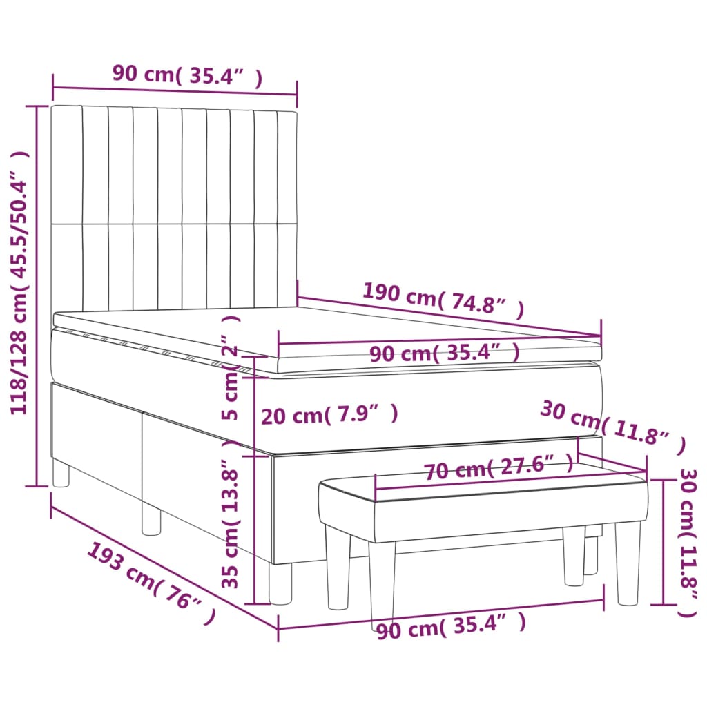 vidaXL Cama box spring con colchón cuero sintético negro 90x190 cm