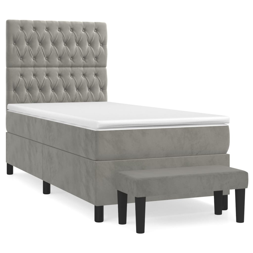 vidaXL Cama box spring con colchón terciopelo gris claro 80x200 cm