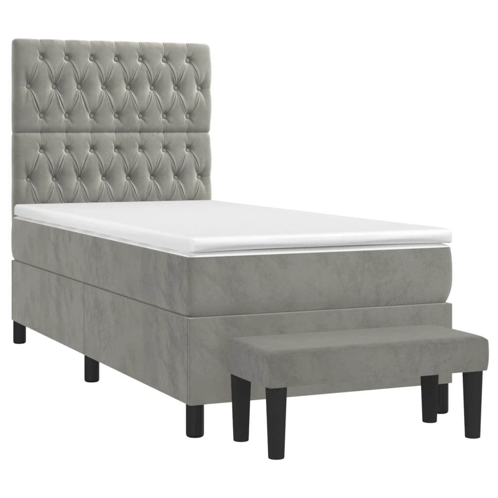 vidaXL Cama box spring con colchón terciopelo gris claro 80x200 cm