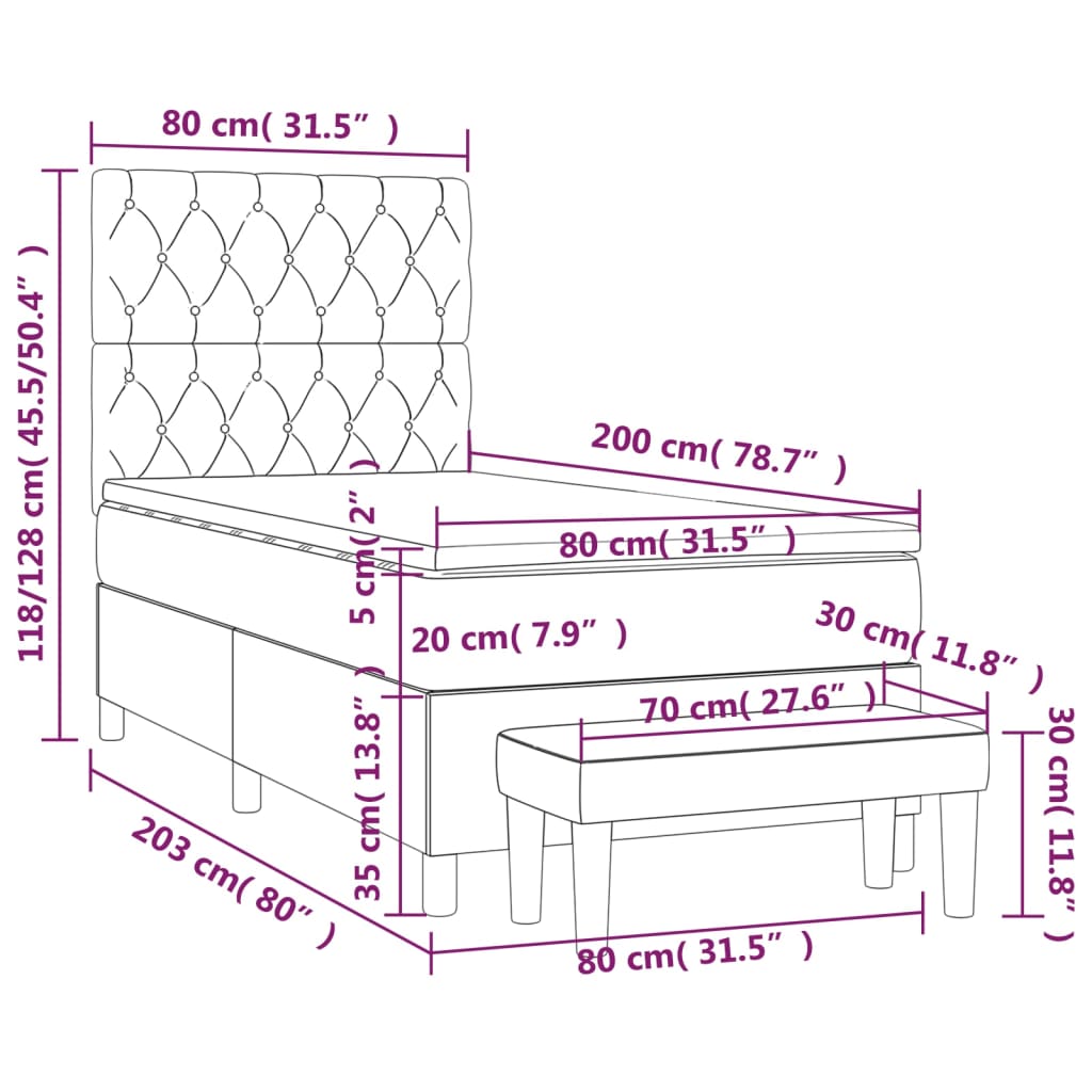 vidaXL Cama box spring con colchón terciopelo gris claro 80x200 cm