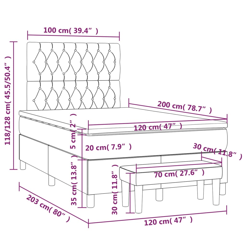 vidaXL Cama box spring con colchón terciopelo negro 120x200 cm