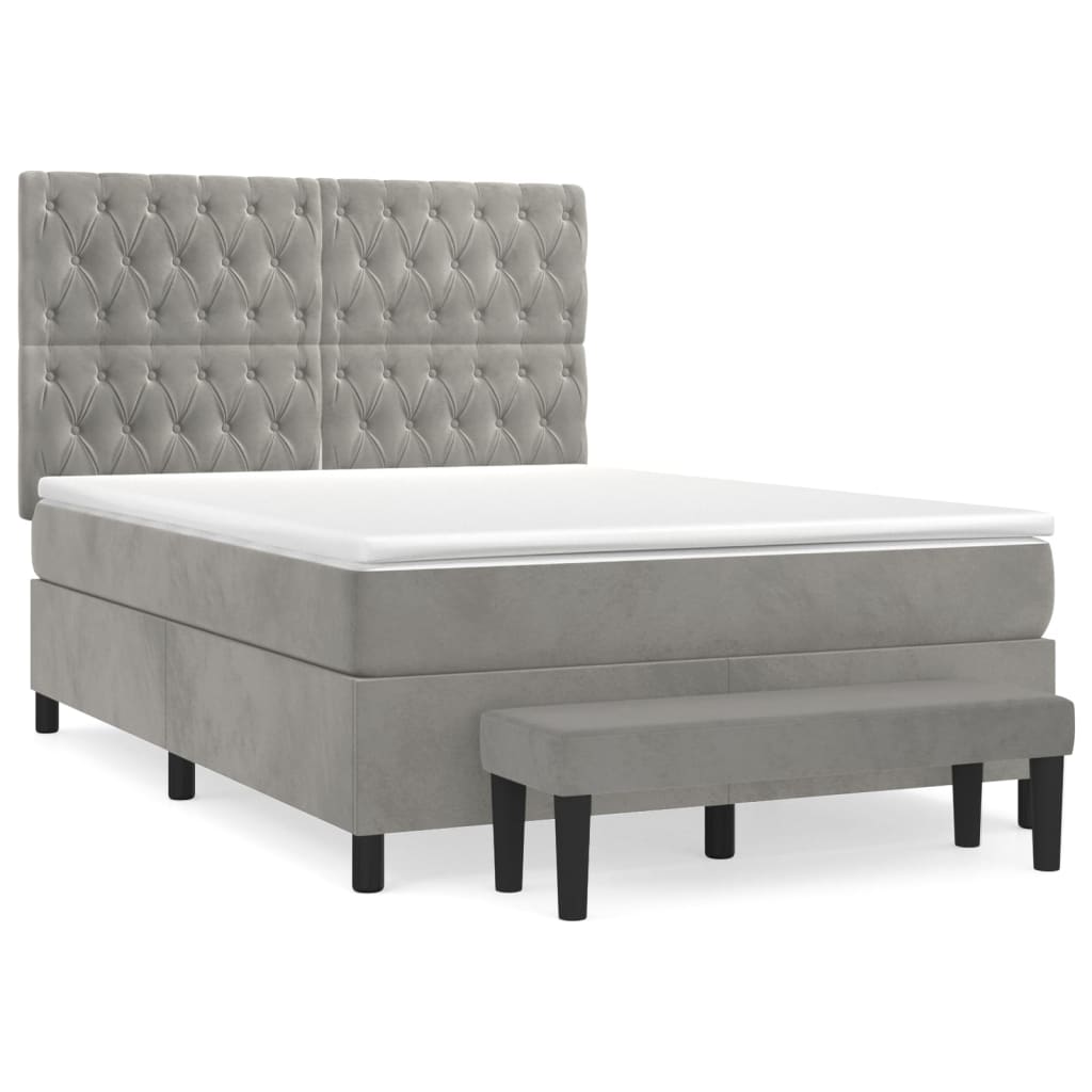 vidaXL Cama box spring con colchón terciopelo gris claro 140x200 cm