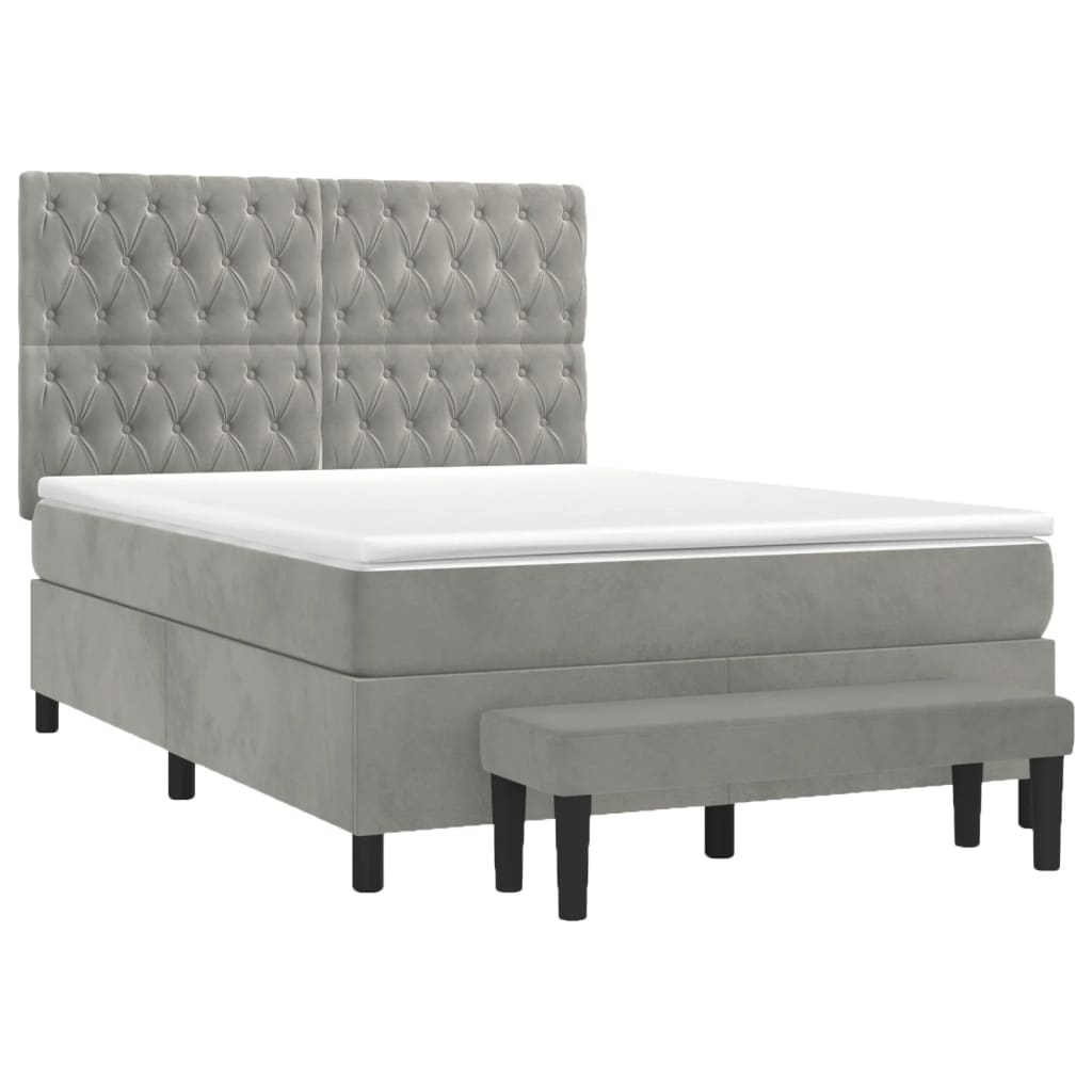 vidaXL Cama box spring con colchón terciopelo gris claro 140x200 cm