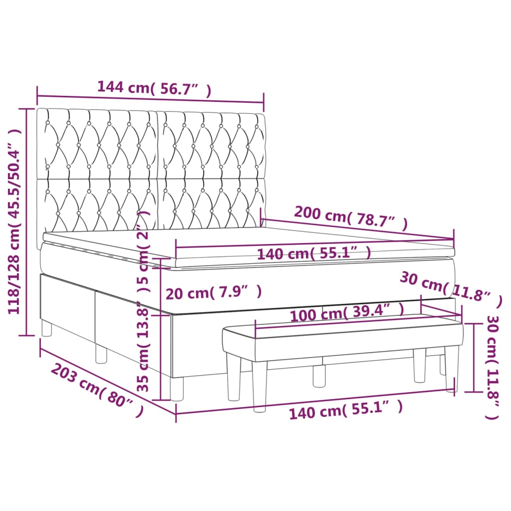 vidaXL Cama box spring con colchón terciopelo gris claro 140x200 cm