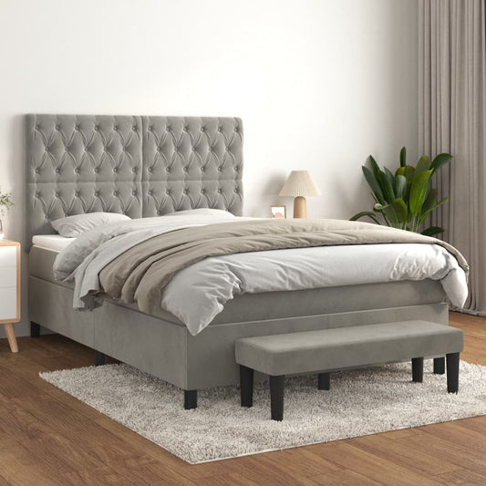 vidaXL Cama box spring con colchón terciopelo gris claro 140x200 cm