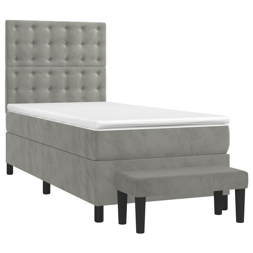 vidaXL Cama box spring con colchón terciopelo gris claro 80x200 cm