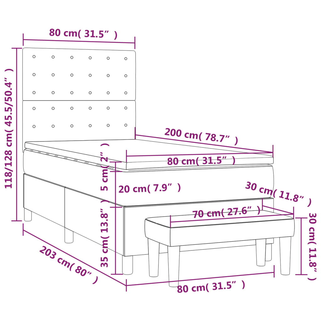 vidaXL Cama box spring con colchón terciopelo gris claro 80x200 cm