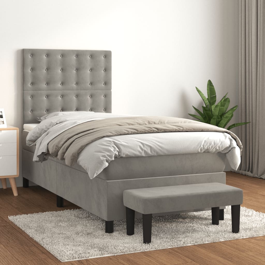 vidaXL Cama box spring con colchón terciopelo gris claro 80x200 cm