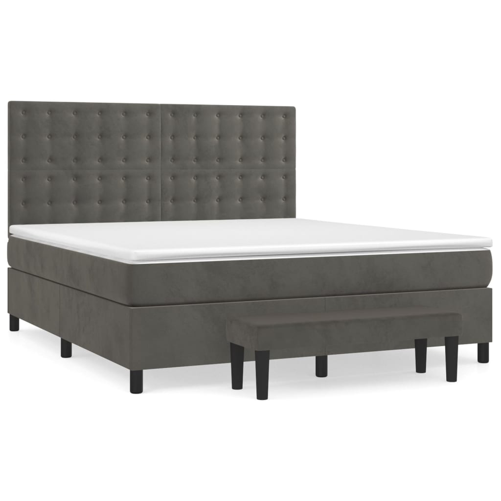 vidaXL Cama box spring con colchón terciopelo gris oscuro 160x200 cm