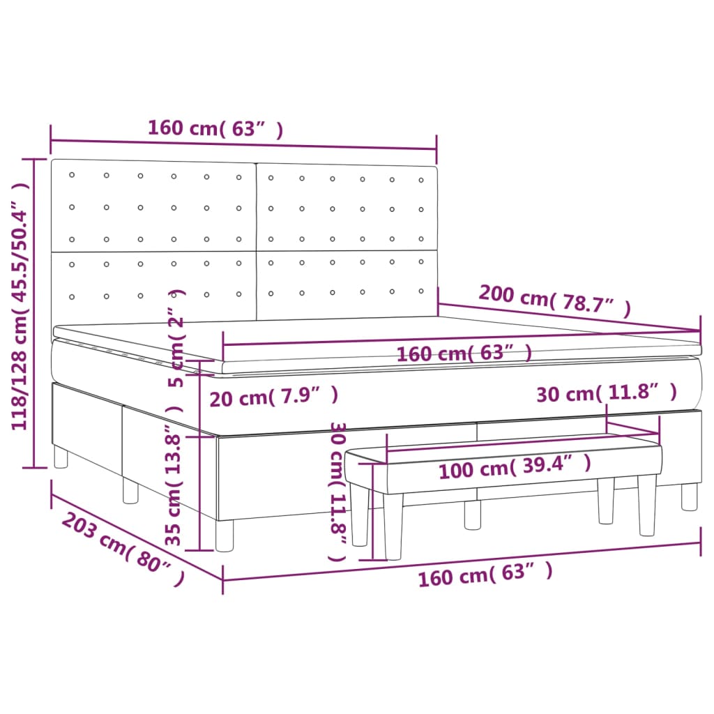 vidaXL Cama box spring con colchón terciopelo gris oscuro 160x200 cm