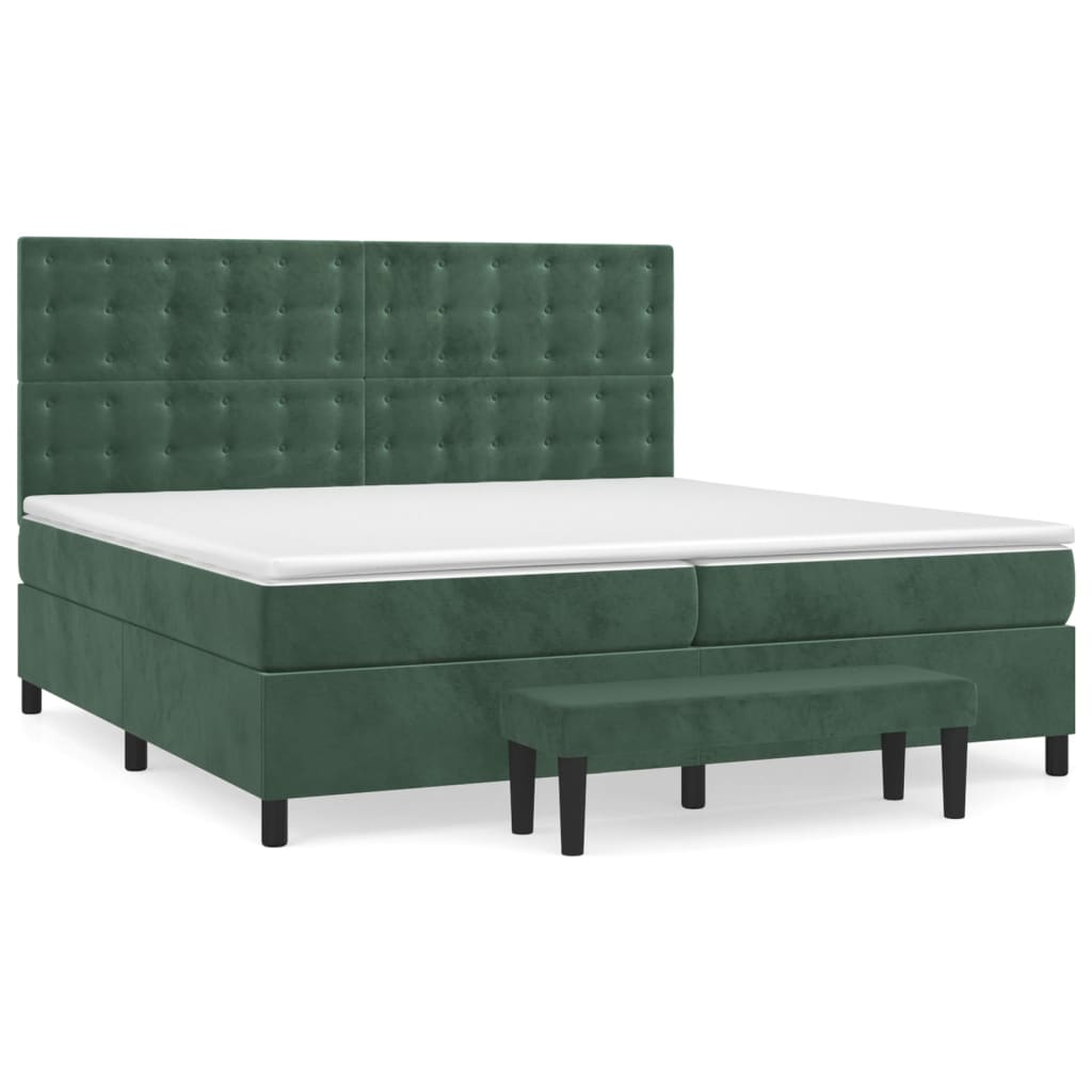 vidaXL Cama box spring con colchón terciopelo verde oscuro 200x200 cm