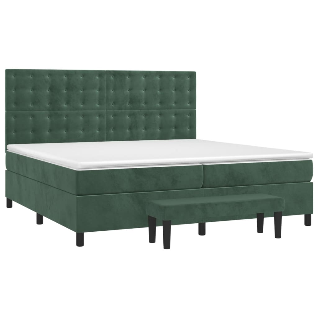 vidaXL Cama box spring con colchón terciopelo verde oscuro 200x200 cm