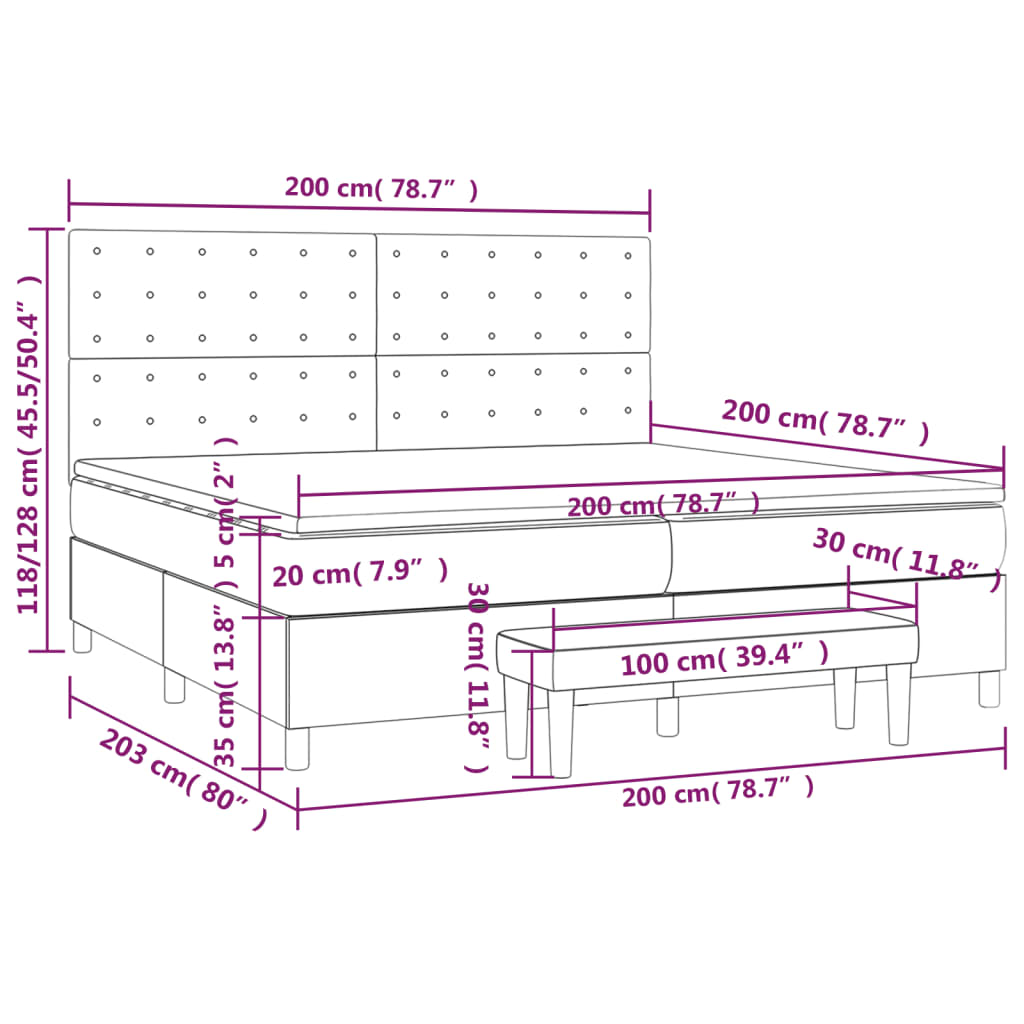 vidaXL Cama box spring con colchón terciopelo verde oscuro 200x200 cm