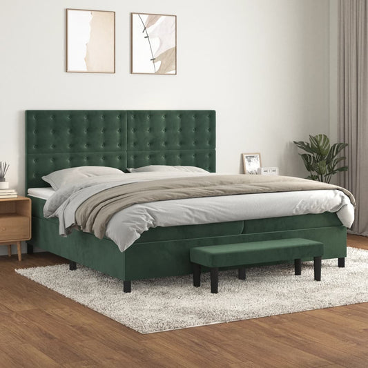 vidaXL Cama box spring con colchón terciopelo verde oscuro 200x200 cm