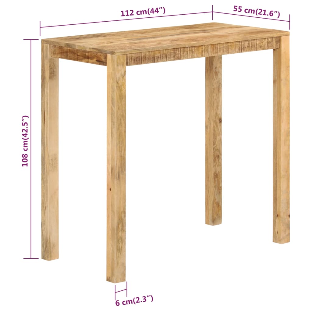 vidaXL Mesa alta de bar madera maciza de mango 112x55x108 cm