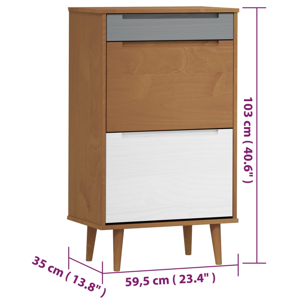 vidaXL Zapatero MOLDE madera maciza de pino marrón 59,5x35x103 cm