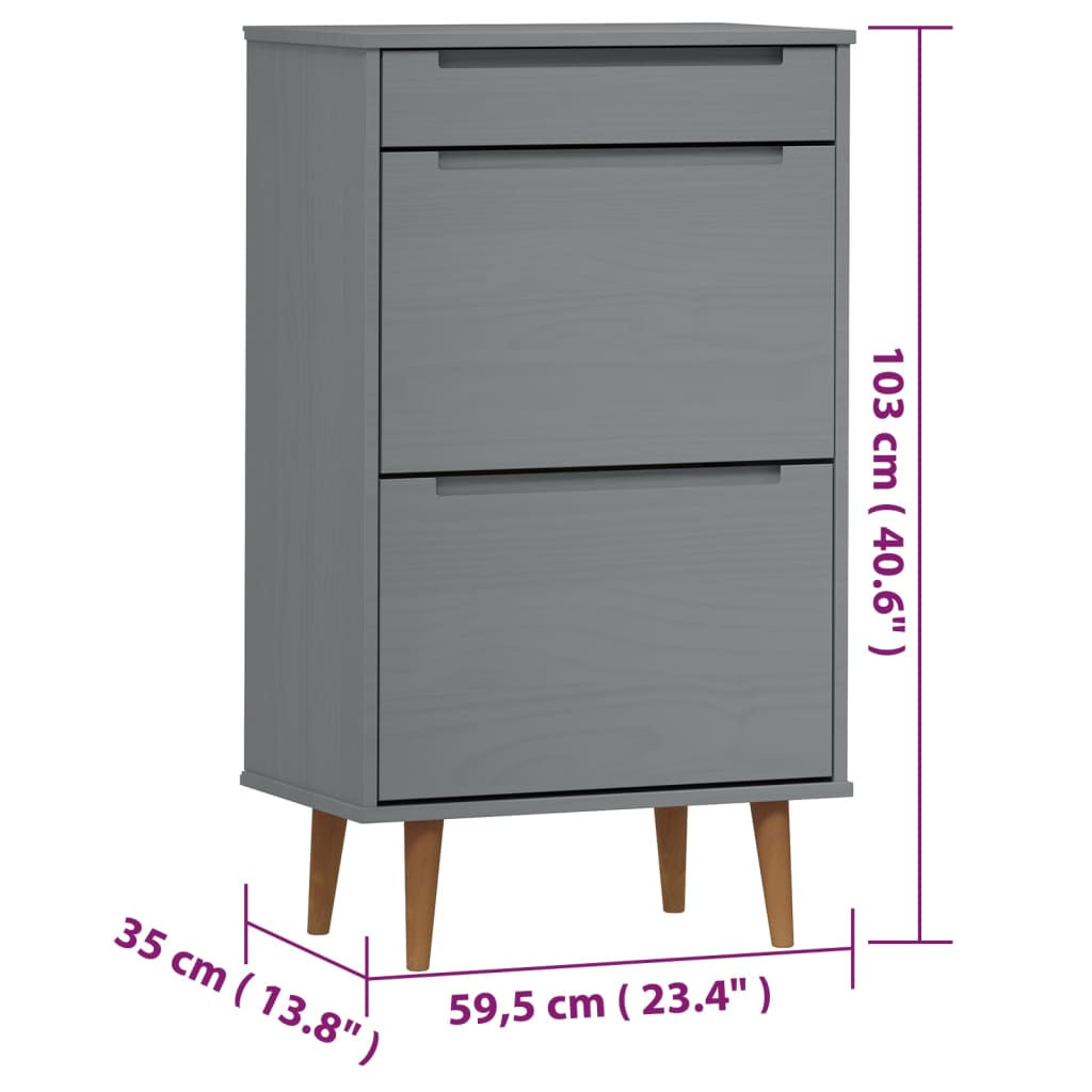 vidaXL Zapatero MOLDE madera maciza de pino gris 59,5x35x103 cm