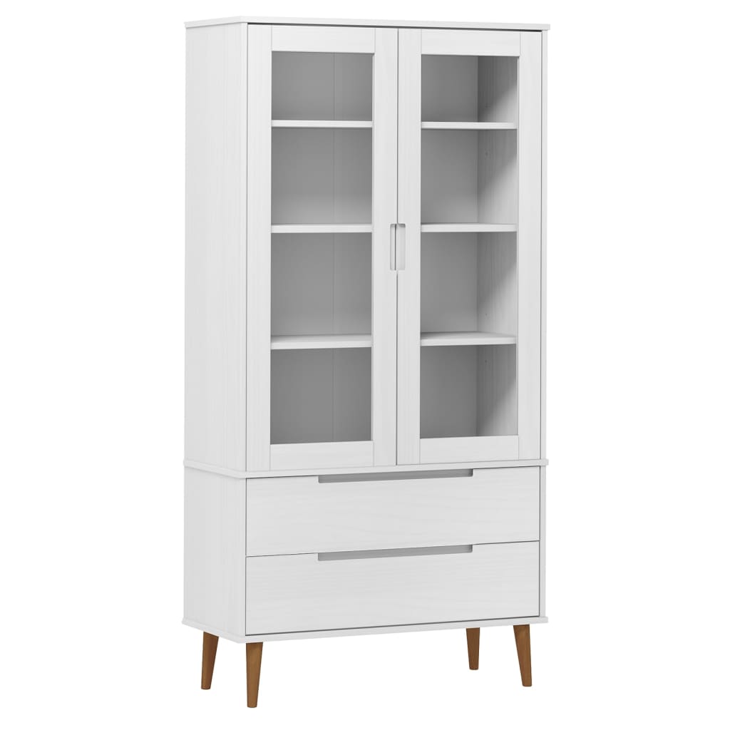 vidaXL Mueble vitrina MOLDE madera maciza de pino blanco 90x35x175 cm